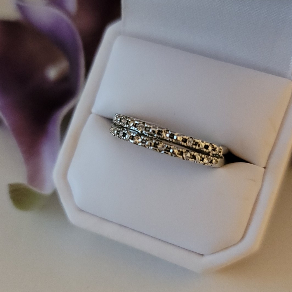 Wedding ring set sterling silver plated sz 10 - Picture 4 of 11